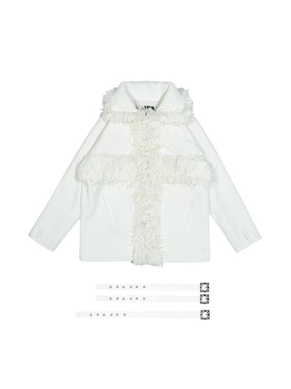 ARIADNAw Punk Faux Fur Wool Lined Collar Coat Winter Oversize Mid Length