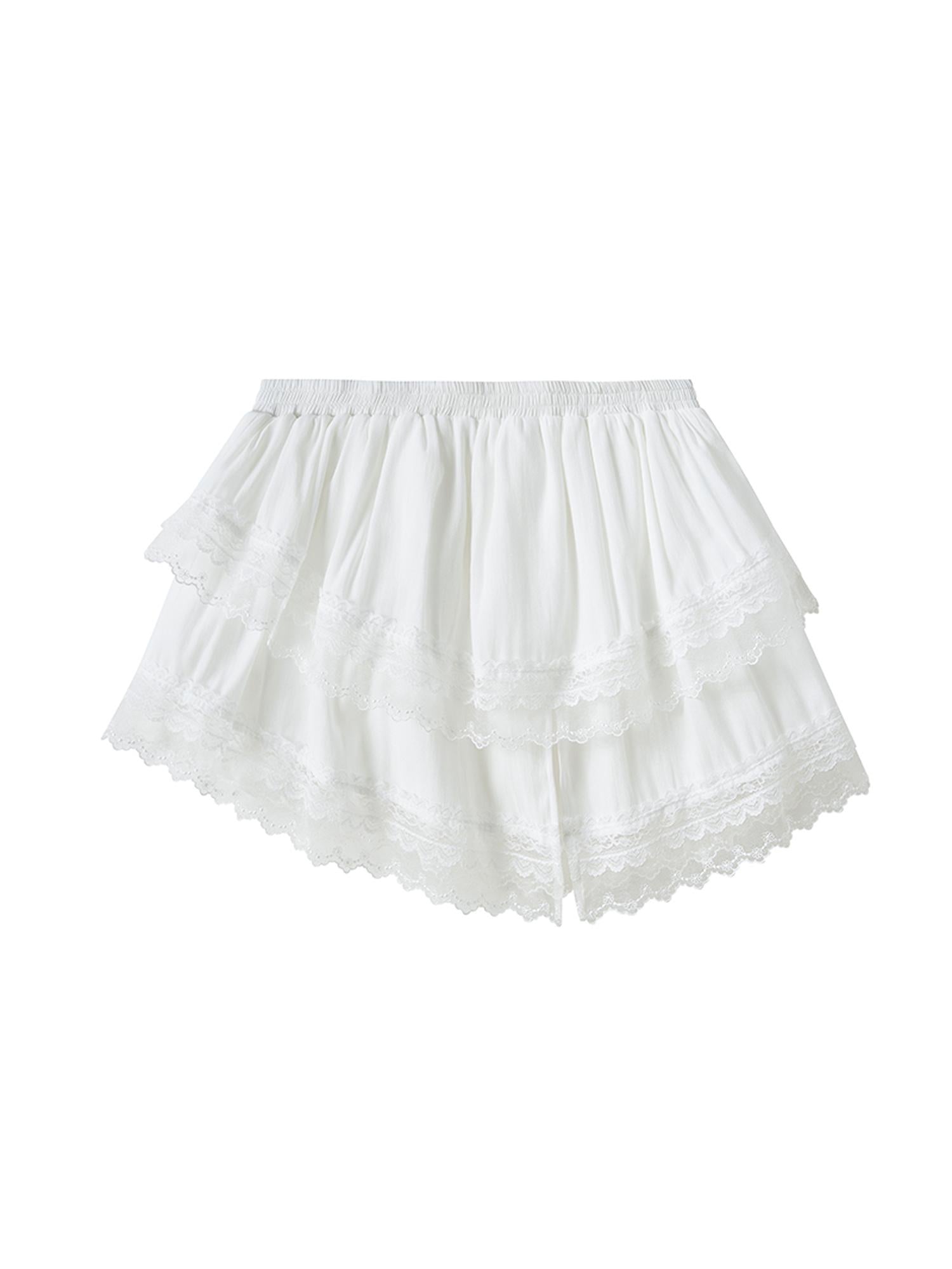 DIDDI MODA Lace Tiered Flared Skirt Irregular Hem Double Layer