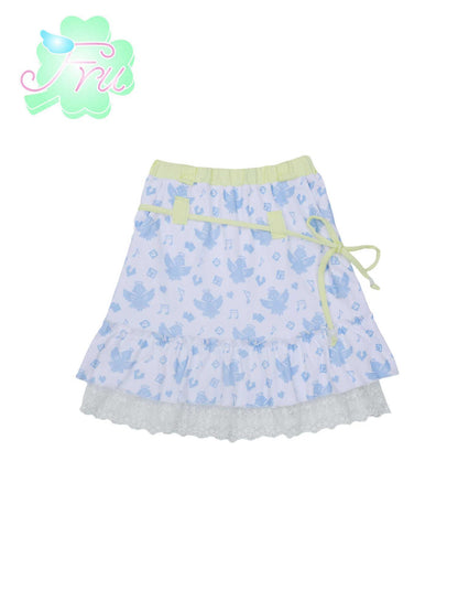 Frufru Gulu Summer Angel Cotton Print Skirt White Loose Fit
