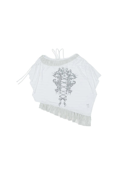 Punk Revival Batwing Lace Tee Vintage Summer Top