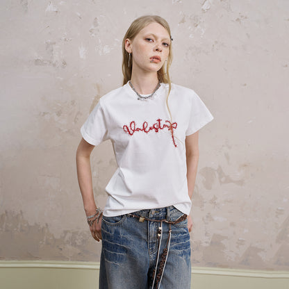 DIDDI MODA Casual Cotton Tee With Colorful Embroidered Letters