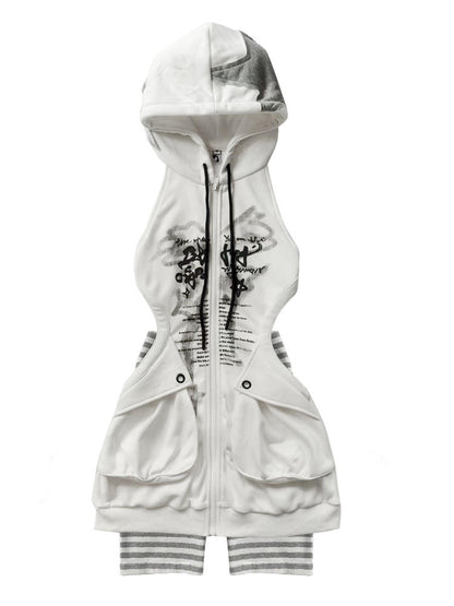 WSW WUSHENWU Sleepy Hollow Punk Cutout Hoodie Dress Set