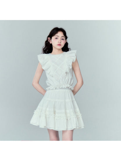 DIDDI MODA Sweetheart Ruffle Sleeve Cotton Top