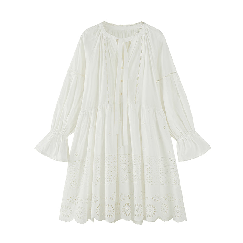 DIDDI MODA Floral Lace Trim Embroidered Shirt Dress