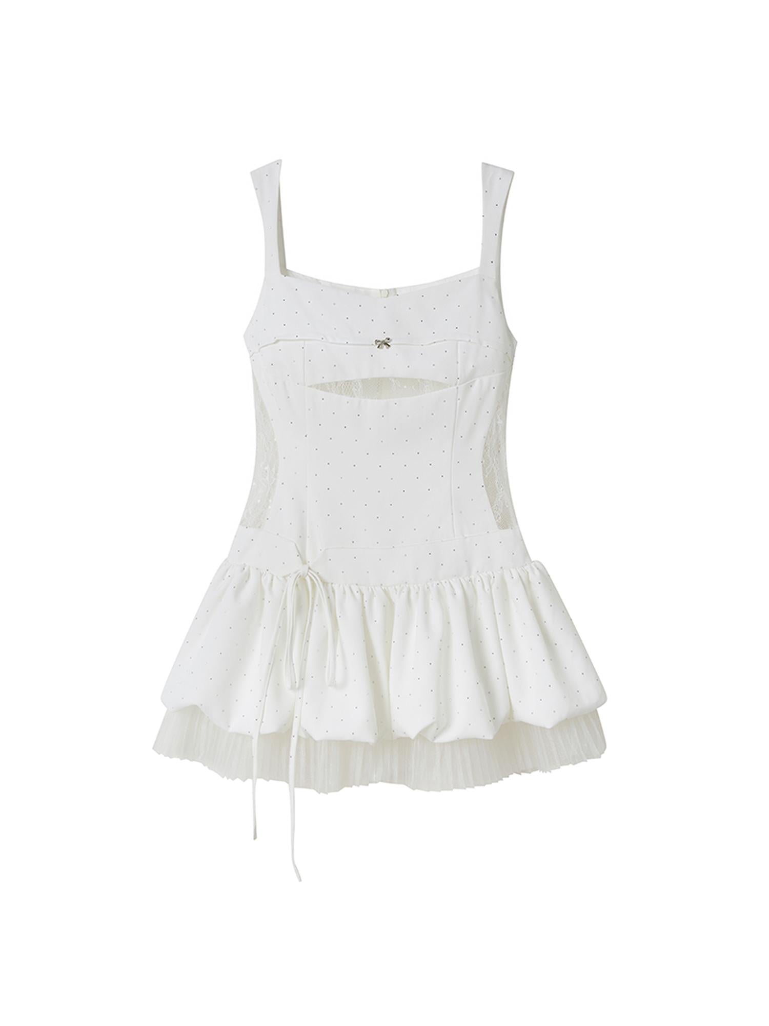 DIDDI MODA Deconstructed Lace Bloom Mini Dress With Crystal Embellishment