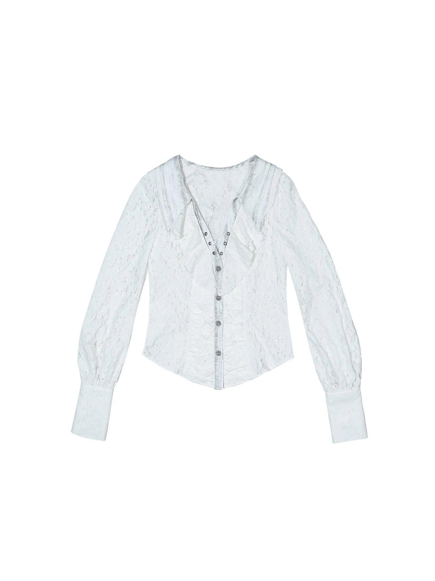 Lace Trim Double Layer Neck Hollow Out Punk Romantic Vintage Blouse