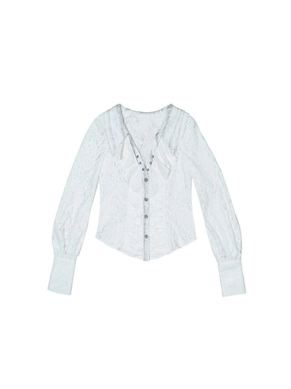 Lace Trim Double Layer Neck Hollow Out Punk Romantic Vintage Blouse