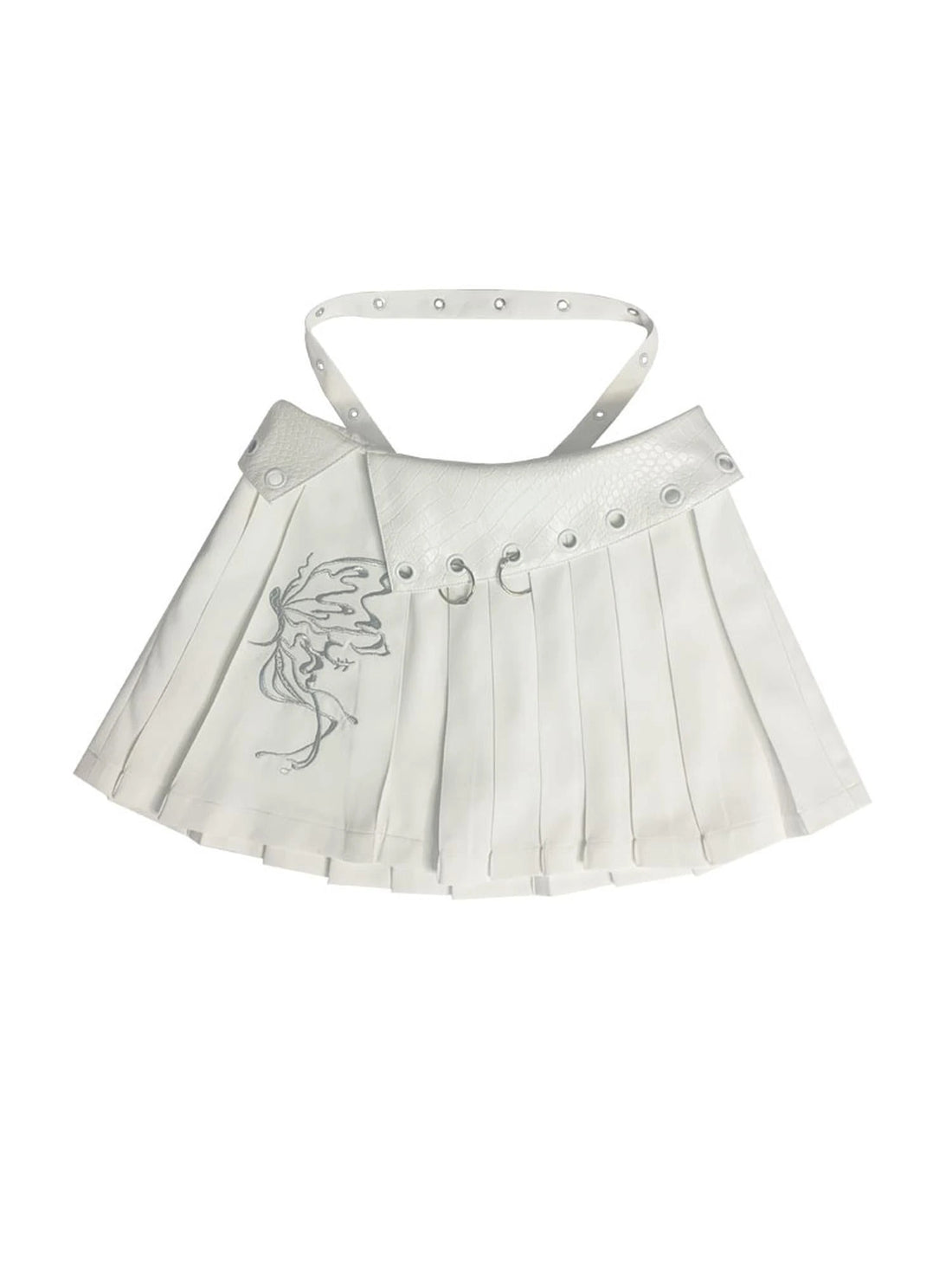 Butterfly Embroidered White Ballet Mini Skirt