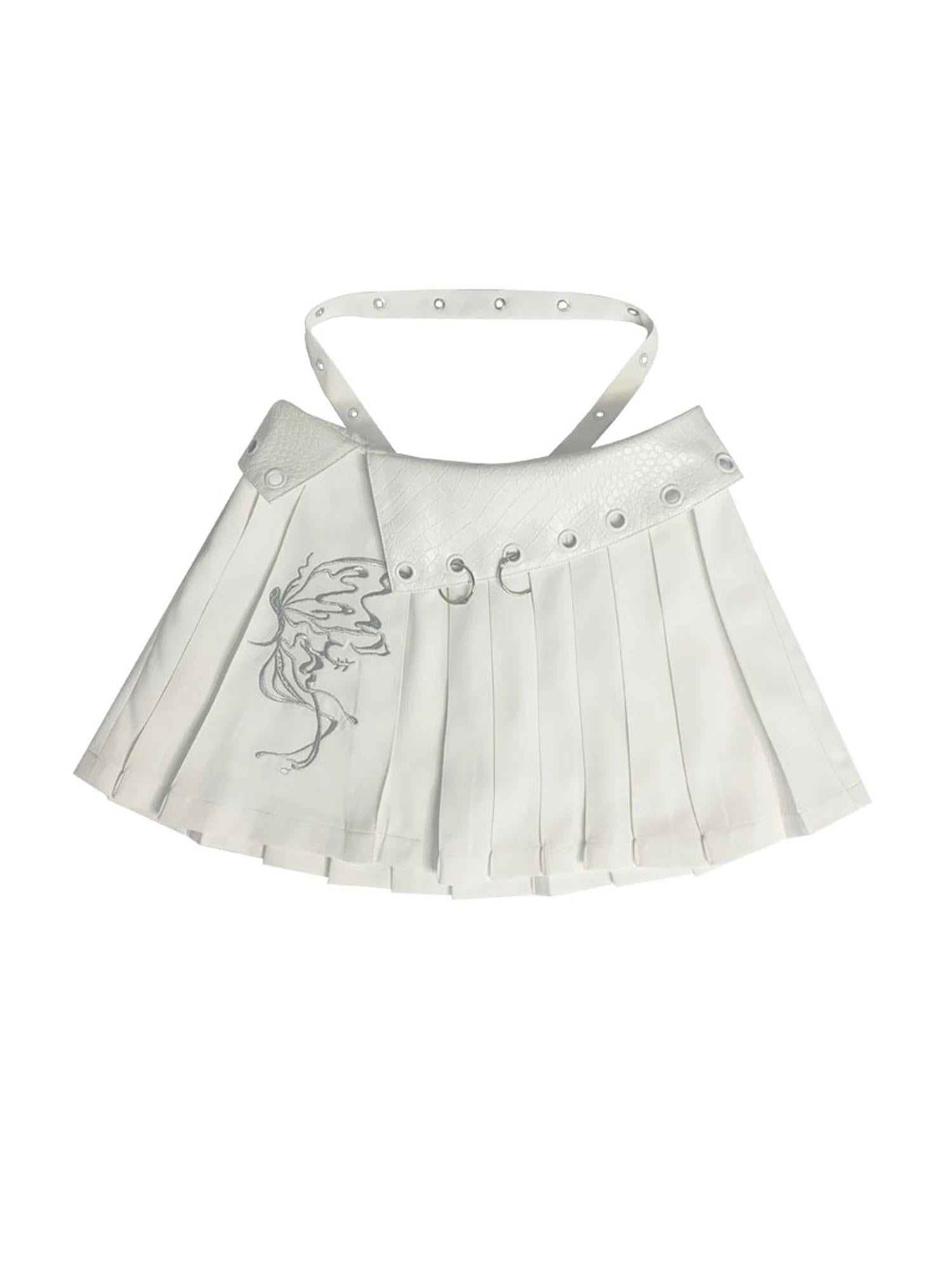 Butterfly Embroidered White Ballet Mini Skirt