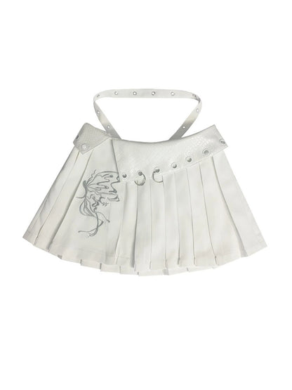 Butterfly Embroidered White Ballet Mini Skirt