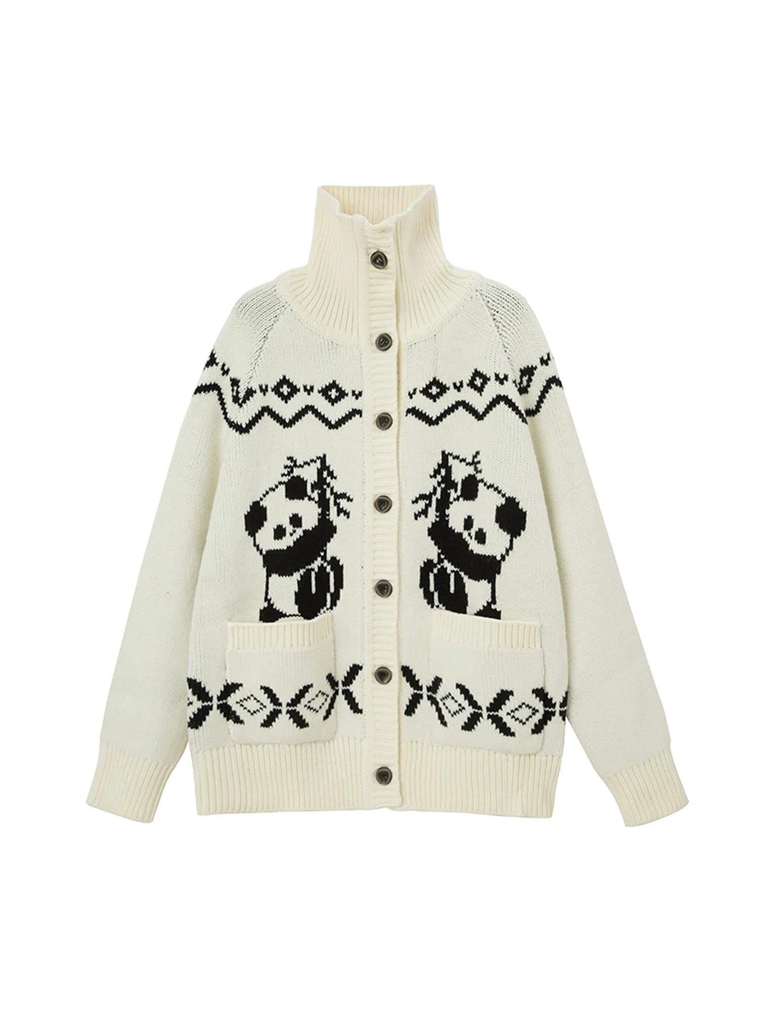 Panda Knit Cardigan Retro Cozy Fair Isle Sweater