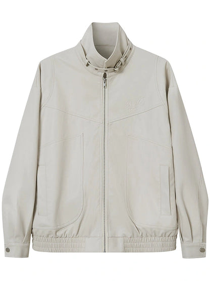 Deconstructed Bow Embroidered Oversized Pu Leather Jacket