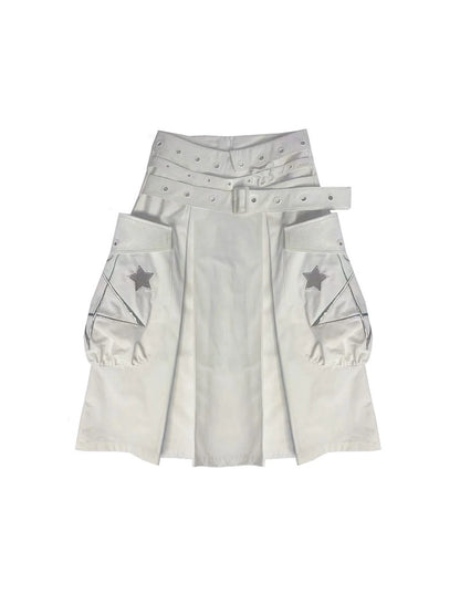 Origami Trail White Low Rise Pleated Skirt