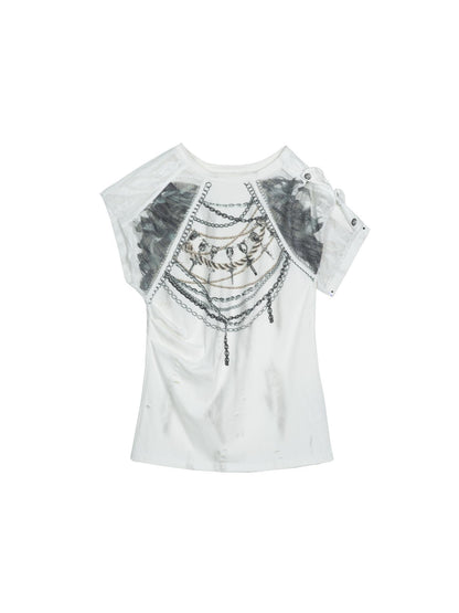 ARIADNAw Punk Asymmetric Two Layer Vintage Tee With Poetry Print
