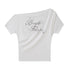 DIDDI MODA Off Shoulder Letter Graphic Rhinestone Pleated Tee