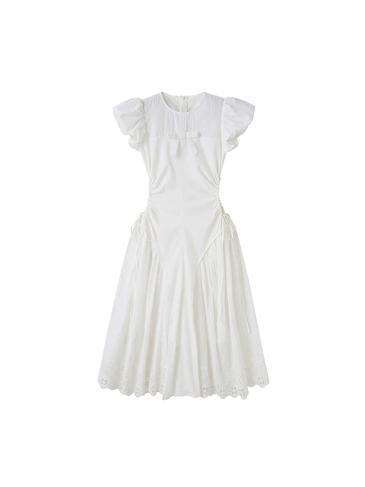 DIDDI MODA Blue Grid High Waist Ruffled Hollow Out A Line Maxi Dress