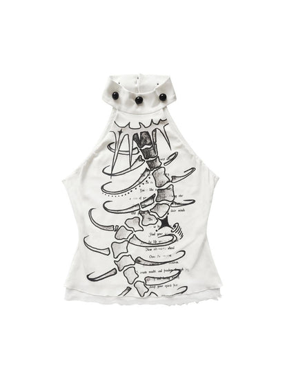 WSW WUSHENWU Spine Print Halter Neck Crop Top