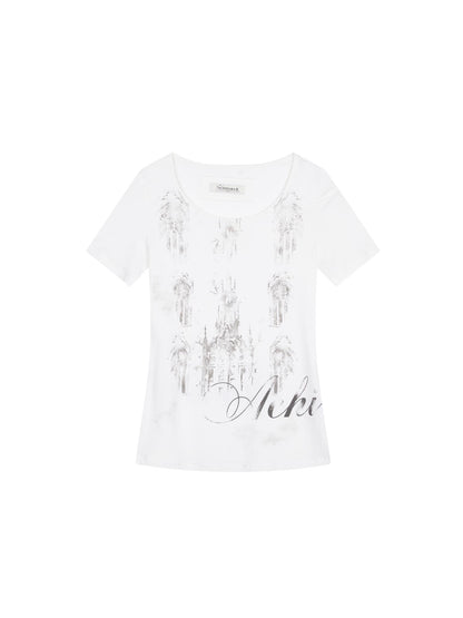 Achihara Romantic Print Modal Cotton Stretch Knit T-Shirt