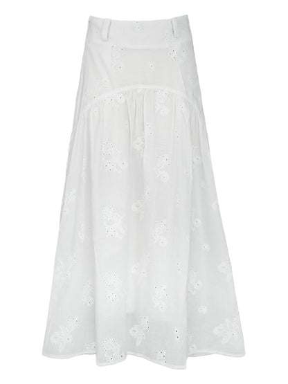 Summer Date Flowy Midi Skirt French Waist Cotton Skirts
