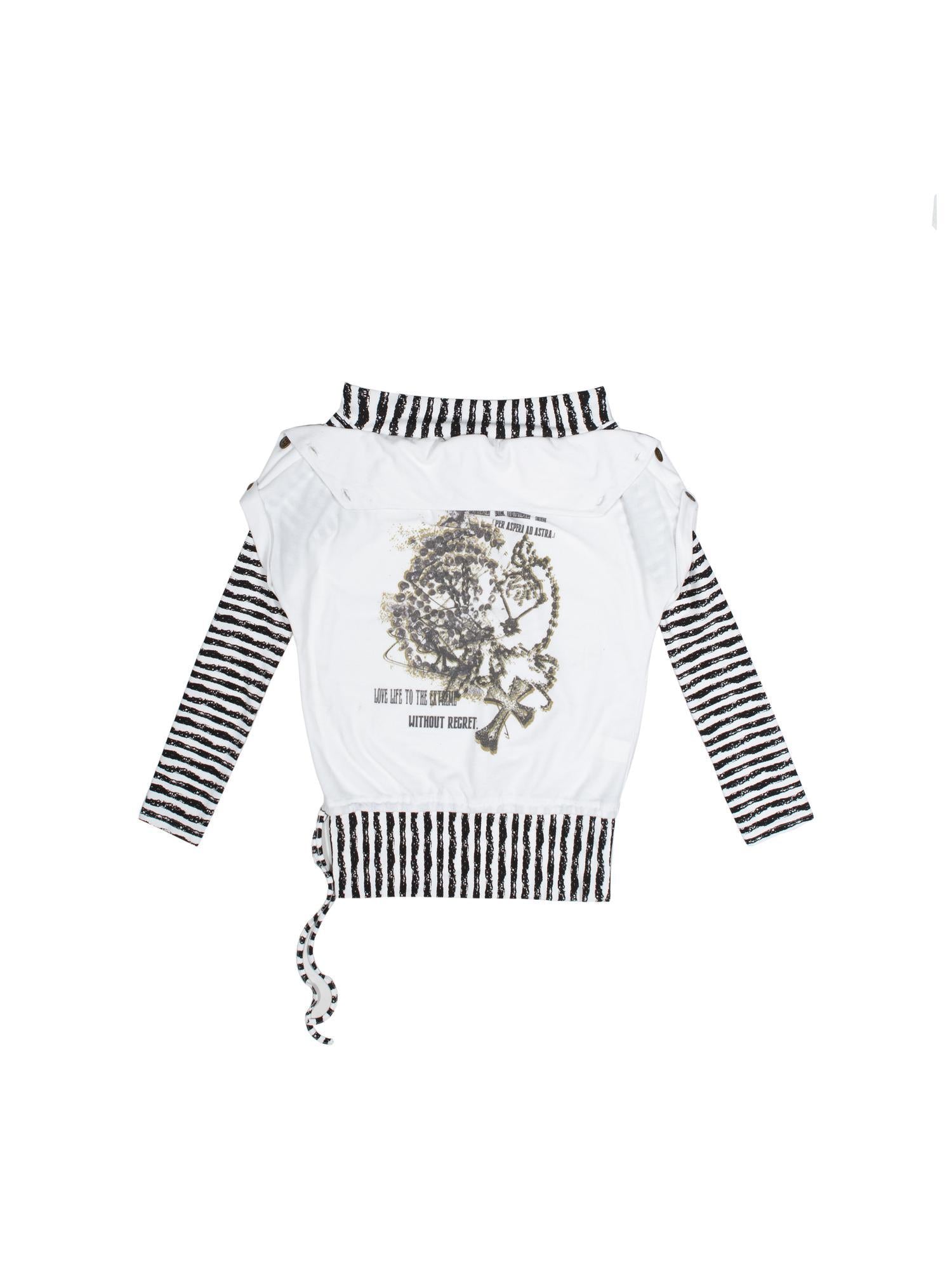 ARIADNAw Punk Y2k Cross Print Stripe Spliced Long Sleeve Sport Shirt