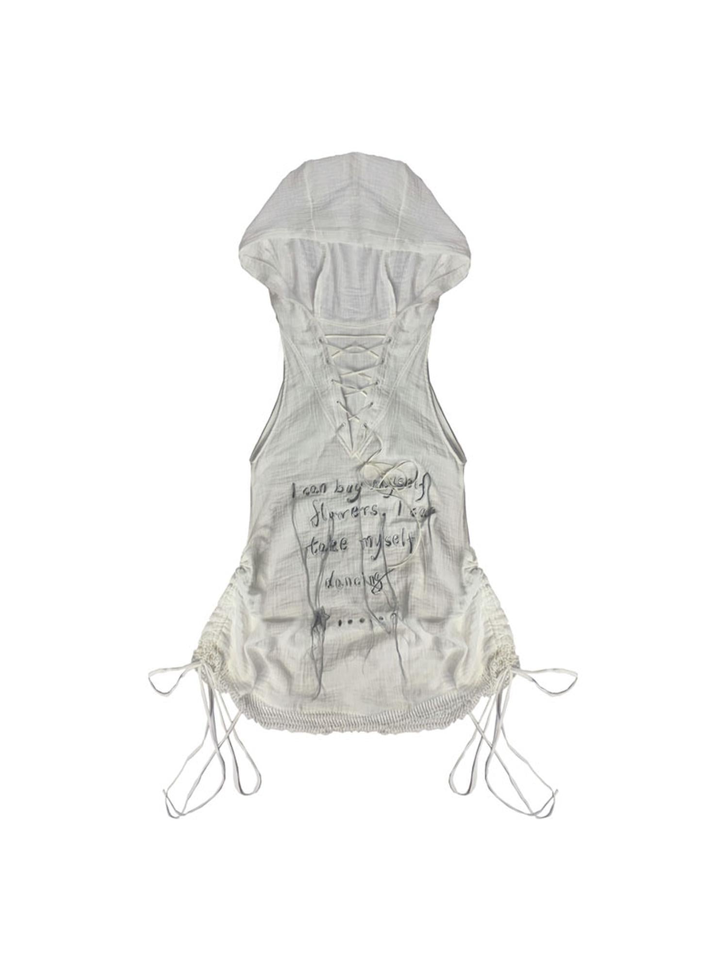 WSW WUSHENWU Lazy Wide Cotton Hooded Vest White Doom Wasteland Style