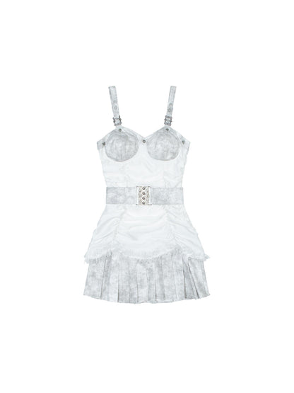 ARIADNAw Punk Inspired Satin Ruffle Layered Dress Edgy Versatile