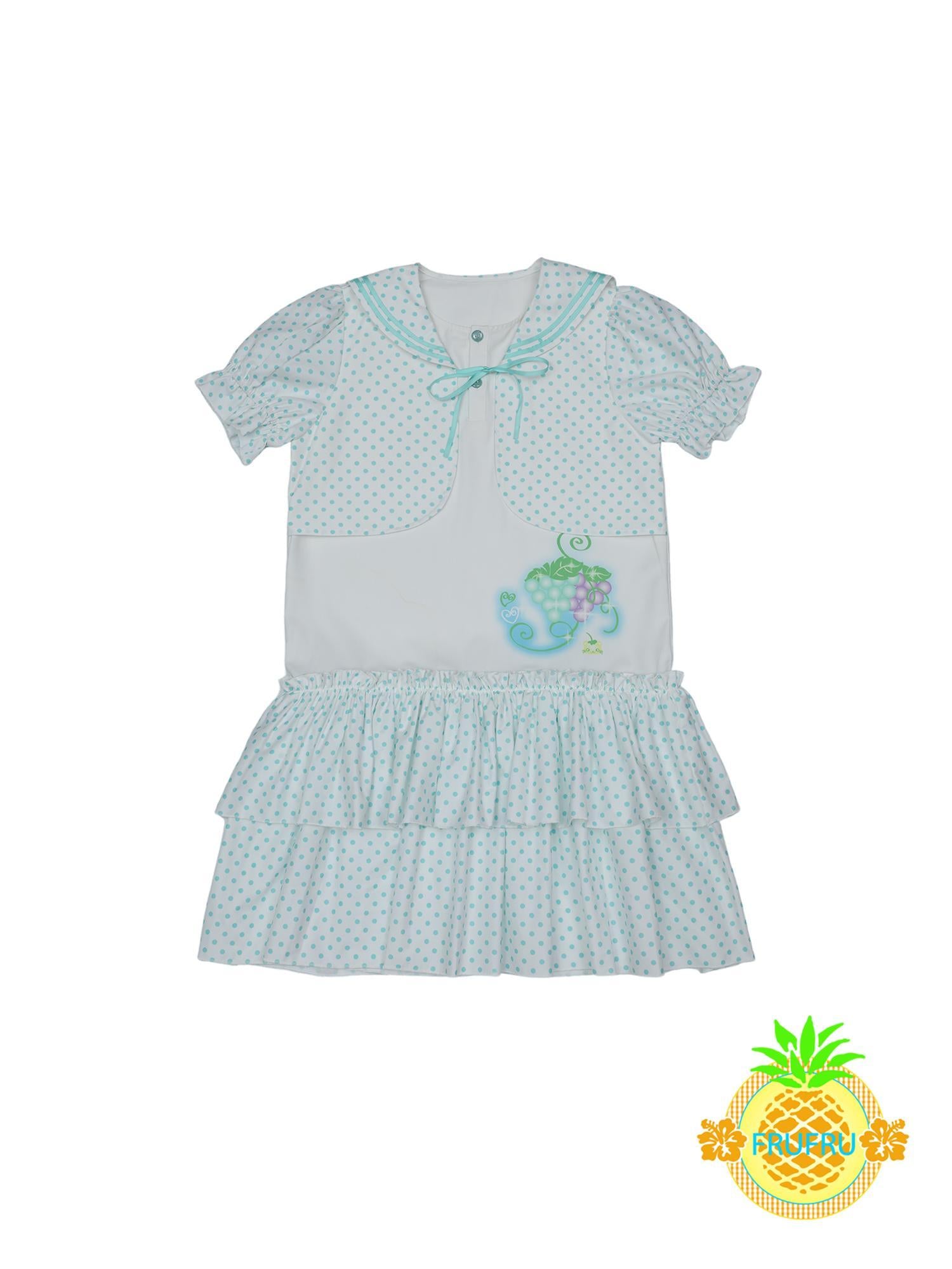Frufru Gulu Hawaiian Dream Summer Polka Dot Navy Collar Dress
