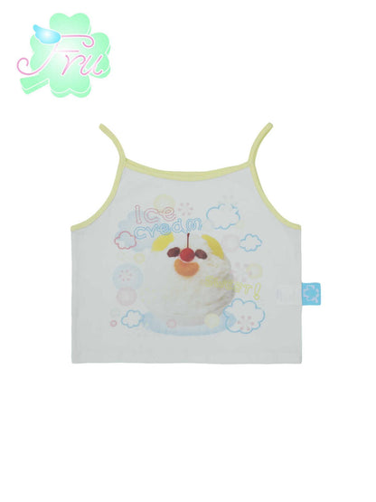 Frufru Gulu Summer Sweet White Cotton Spandex Sleeveless Vest