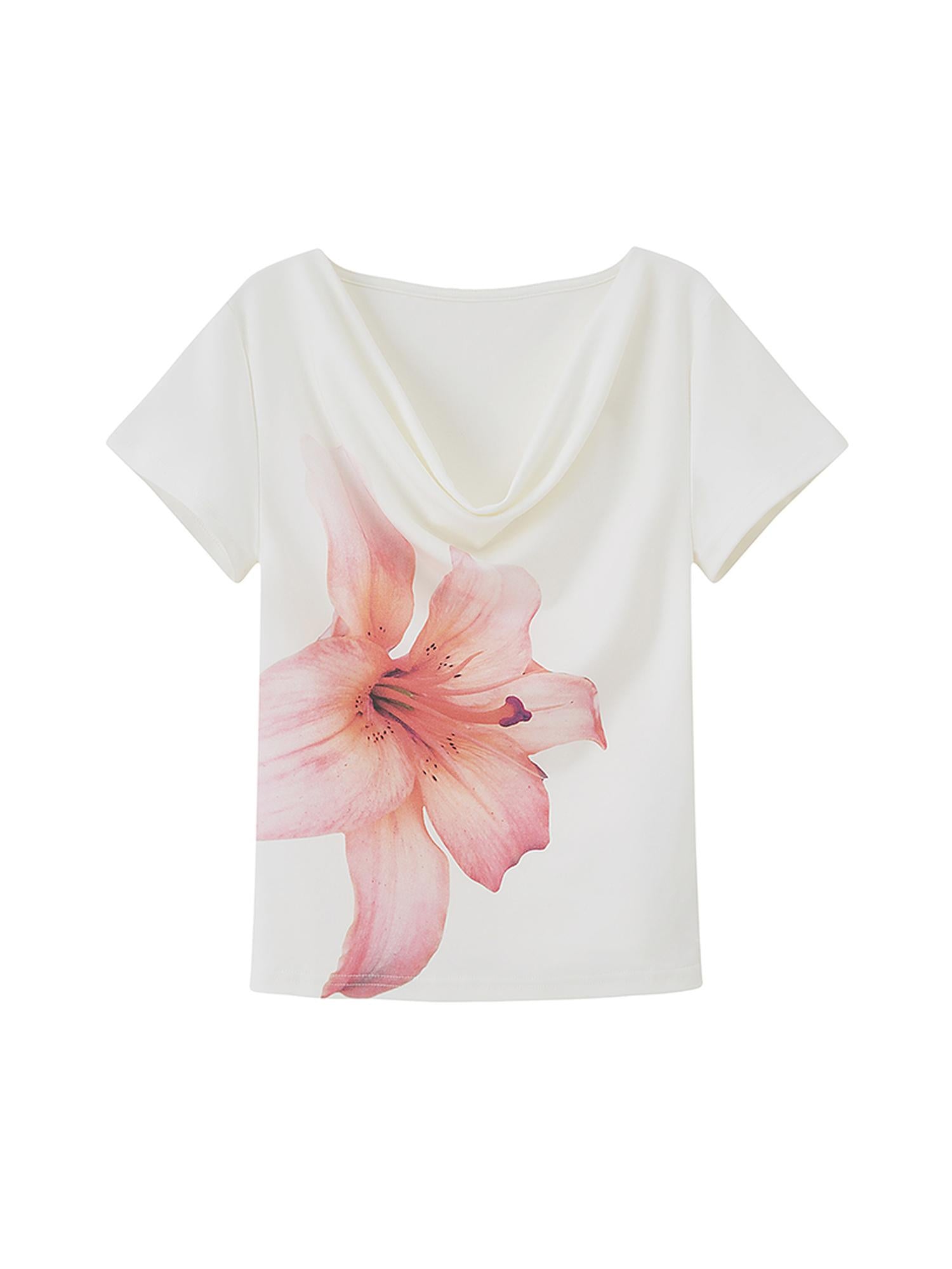 DIDDI MODA Floral Drape Neck Tee