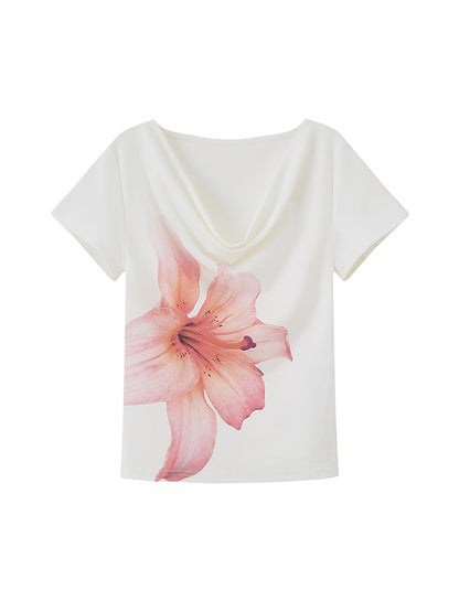 DIDDI MODA Floral Drape Neck Tee