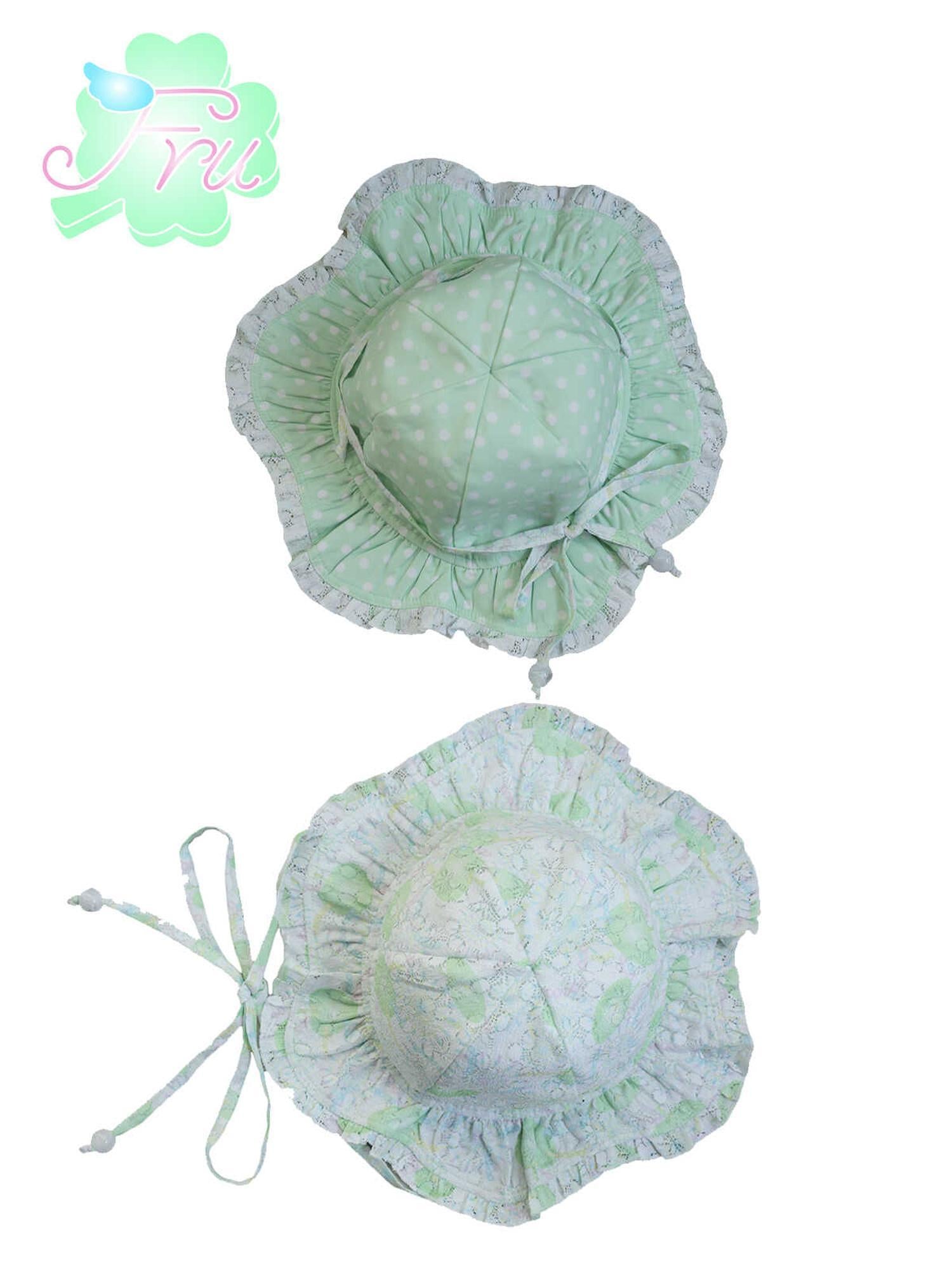 Frufru Gulu Summer Lace Print Sun Hat For Girls White Reversible 63cm