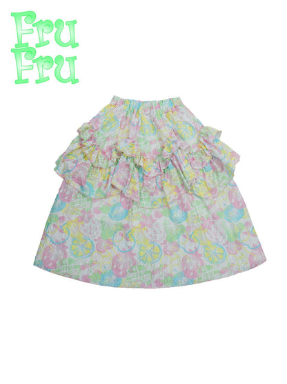 Frufru Gulu Autumn Fruit Print A Line Lace Skirt For Women