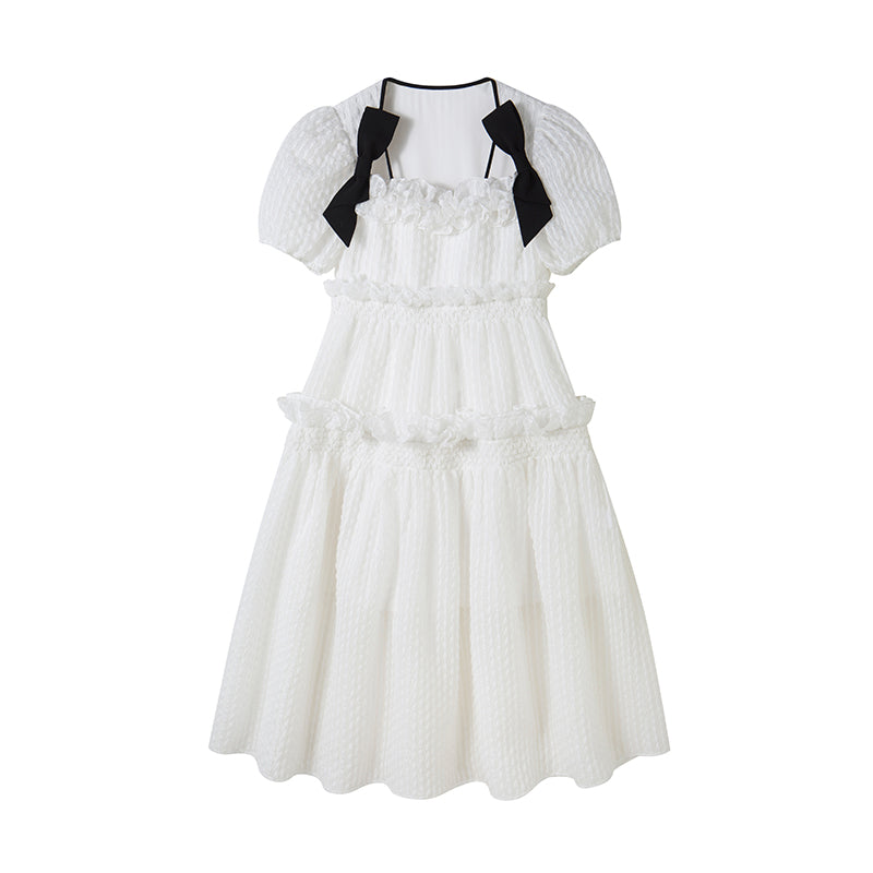 DIDDI MODA Bubble Sweetheart Bow Waist Maxi Dress