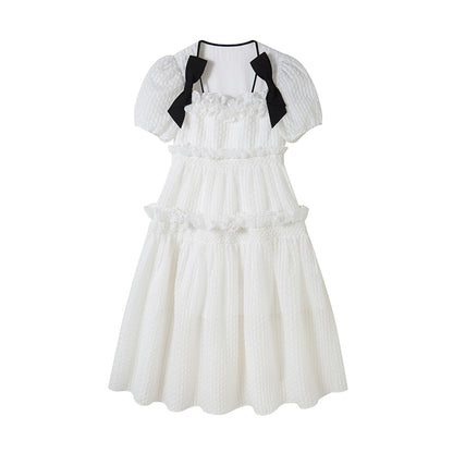DIDDI MODA Bubble Sweetheart Bow Waist Maxi Dress