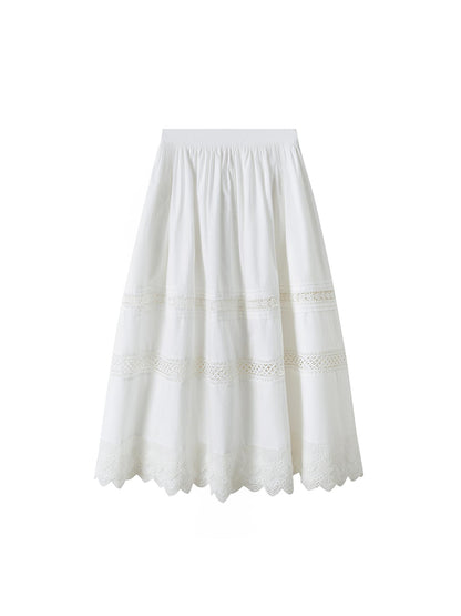 DIDDI MODA Lace Trimmed Floral Hollow Out Midi Skirt