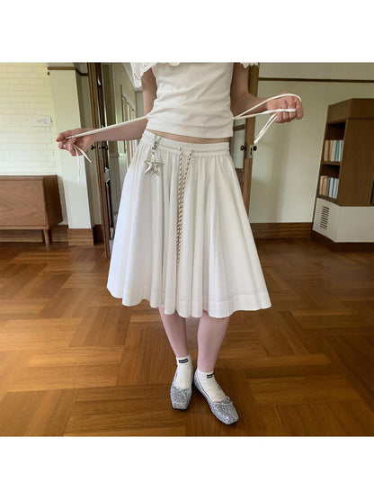 DIDDI MODA Elegant Drawstring A Line Sun Skirt In Cotton Blend