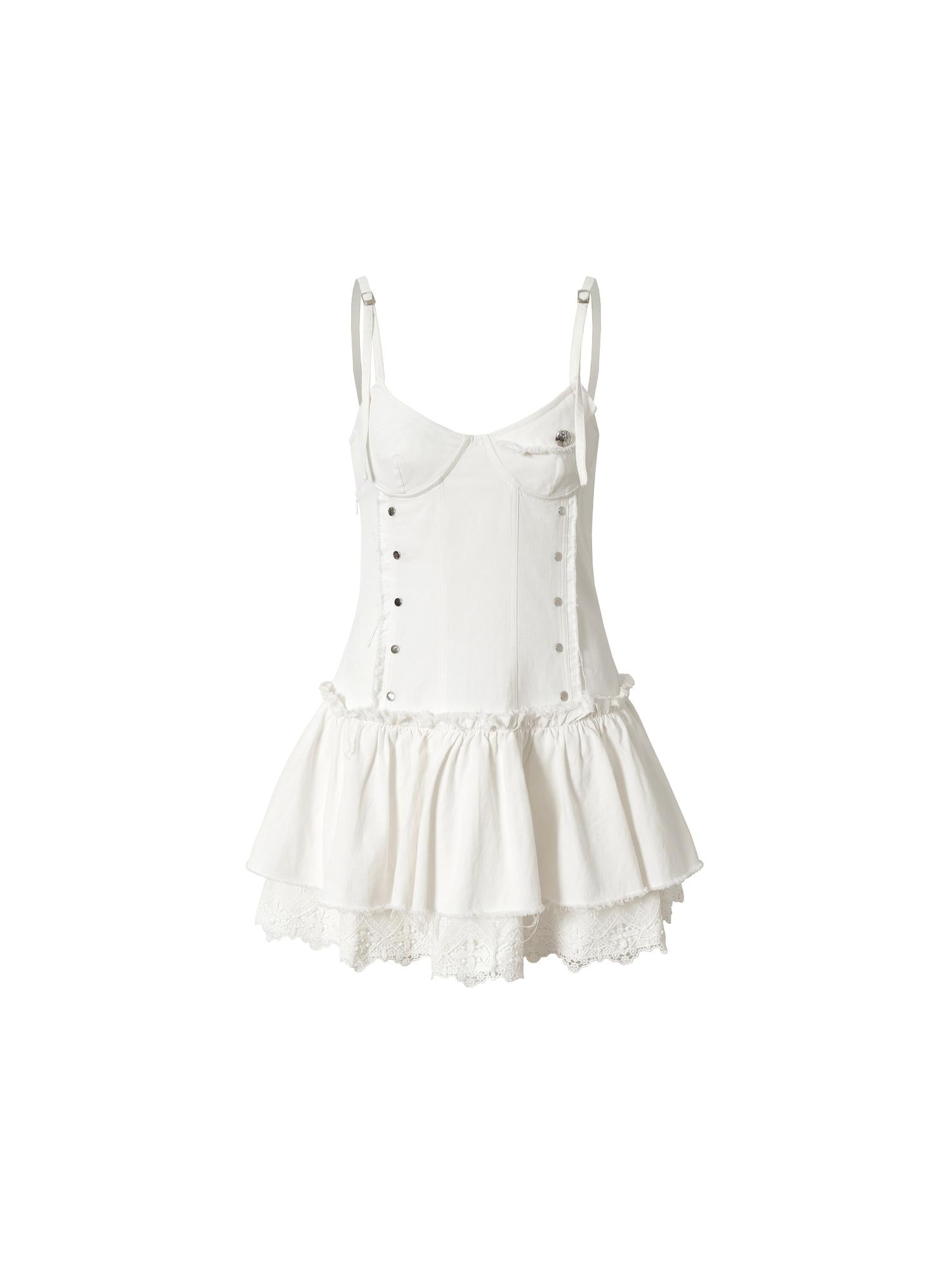 NO ROMANCE Punk Gothic Lace Trim Mini Puff Dress