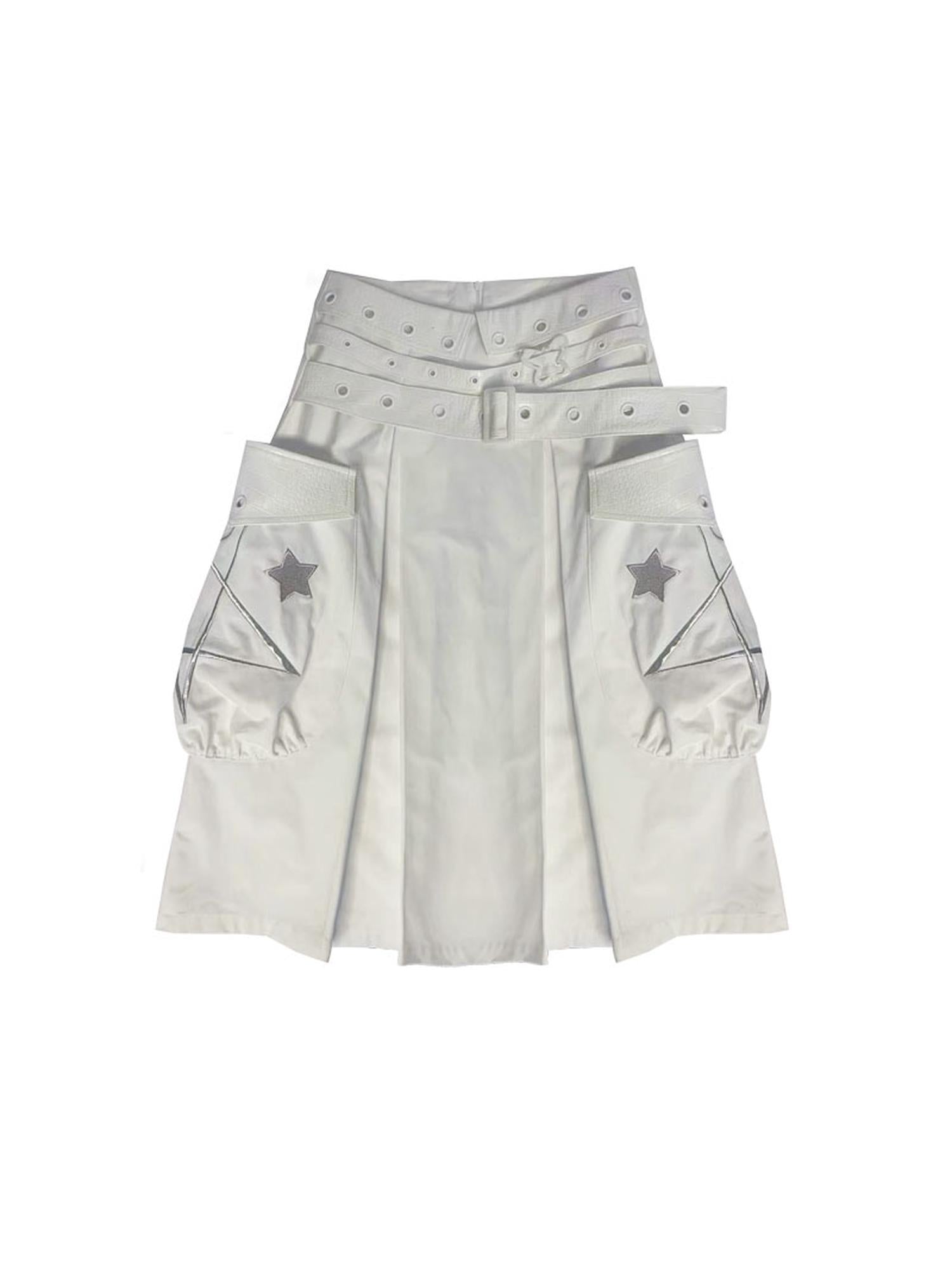 WSW WUSHENWU Origami Trail White Low Rise Pleated Skirt