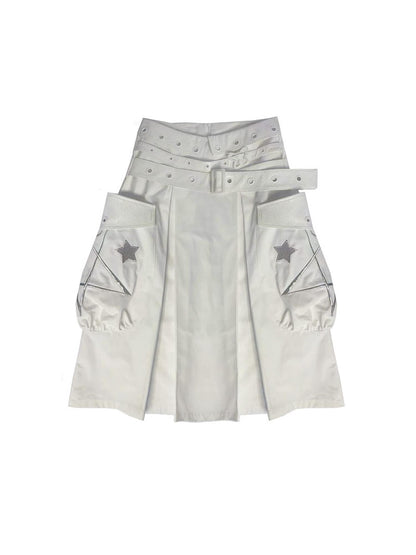 WSW WUSHENWU Origami Trail White Low Rise Pleated Skirt