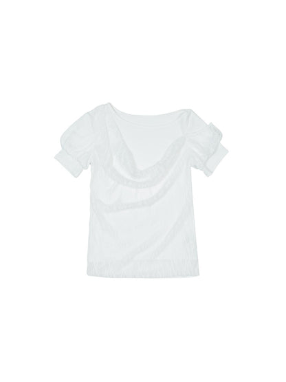 ARIADNAw Summer Lace Trim Peplum Tee With Puff Sleeves