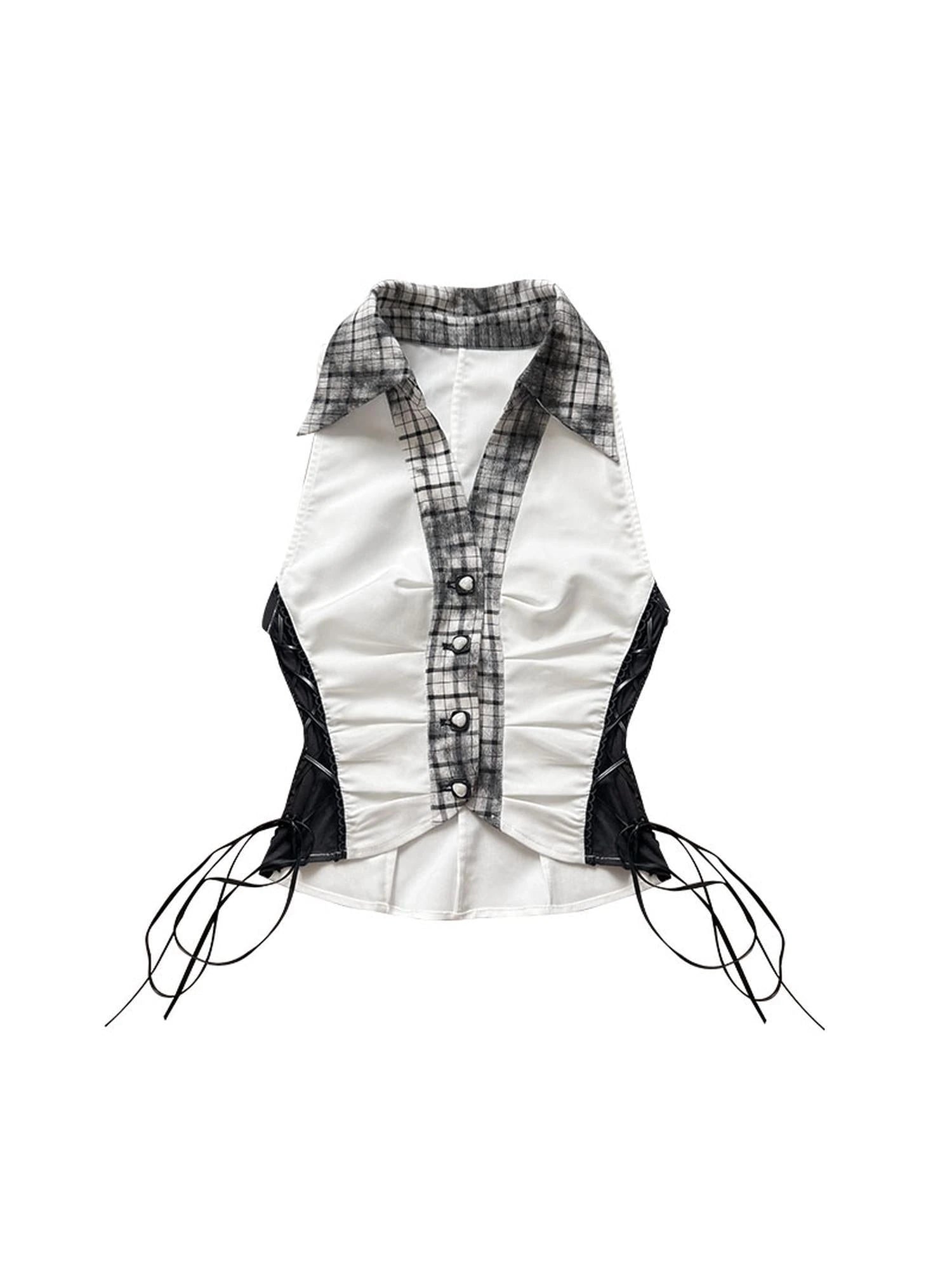 Slim Fit Checkered Spliced Shirt With Contrast Detailing