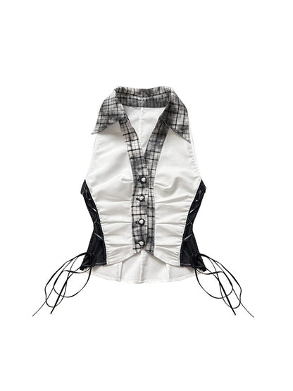 Slim Fit Checkered Spliced Shirt With Contrast Detailing