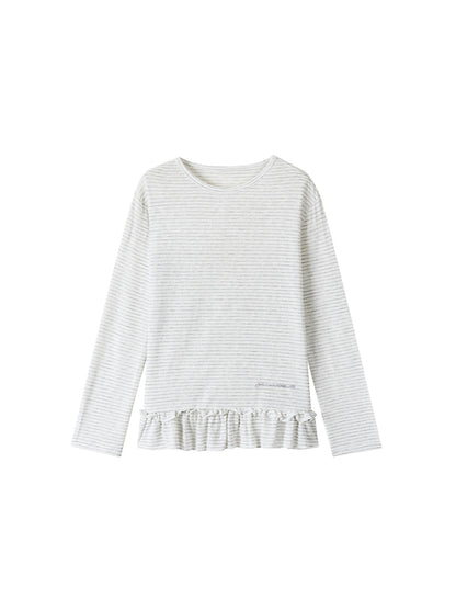 atrandom Loose Long Sleeve Lace Embroidered Striped Layering Top Blouse