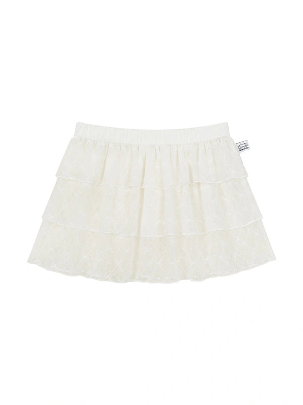 Lace Bow Layered Ruffle Tiered A-Line Mini Skirt