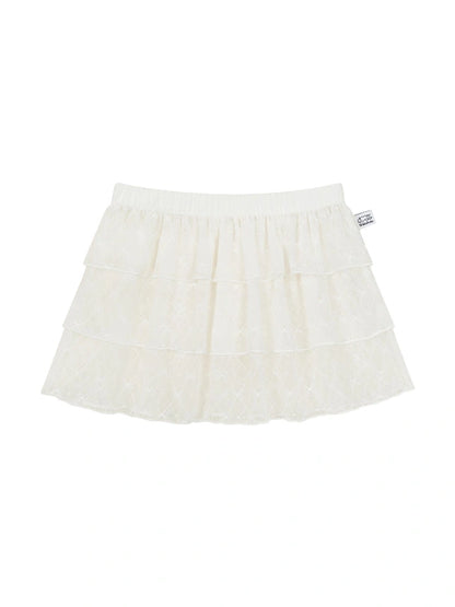 Lace Bow Layered Ruffle Tiered A-Line Mini Skirt