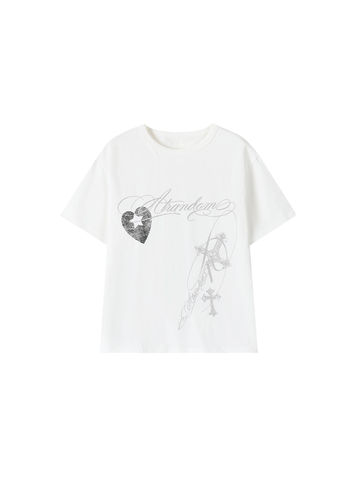 atrandom Original Hollow Mirror Print Loose Fit Black White T-Shirt