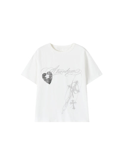 atrandom Original Hollow Mirror Print Loose Fit Black White T-Shirt