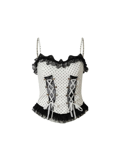 NO ROMANCE Dark Punk Lace Dot Corset Bustier Gothic Off Shoulder Top