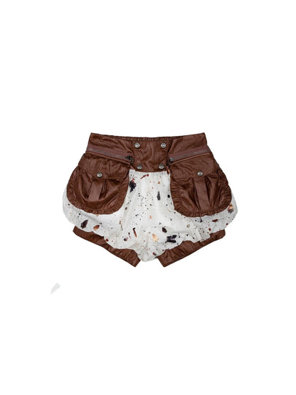 Y2K Punk Puff Shorts Industrial Denim Patchwork Bloomers