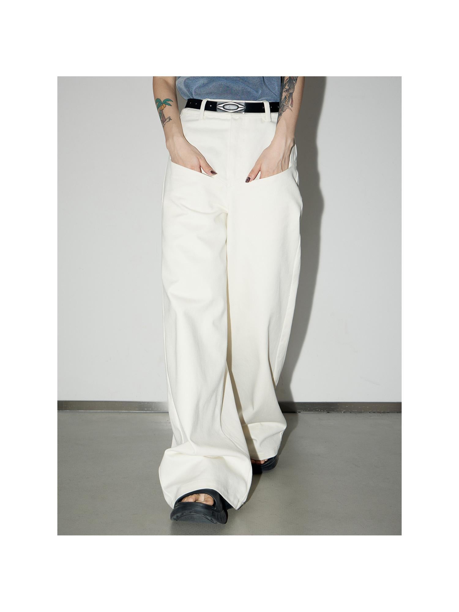Peoplesense Classic White Cotton Wide Leg Jeans Relaxed Fit For Everyday Comfort